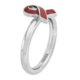 Sterling Silver Stackable Expressions Red Enameled Awareness Ribbon Ring
