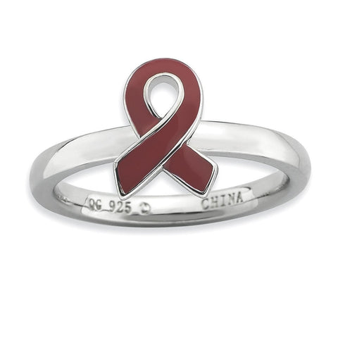 Sterling Silver Stackable Expressions Red Enameled Awareness Ribbon Ring - shirin-diamonds
