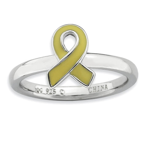 Sterling Silver Stackable Expressions Yellow Enameled Awareness Ribbon Ring - shirin-diamonds