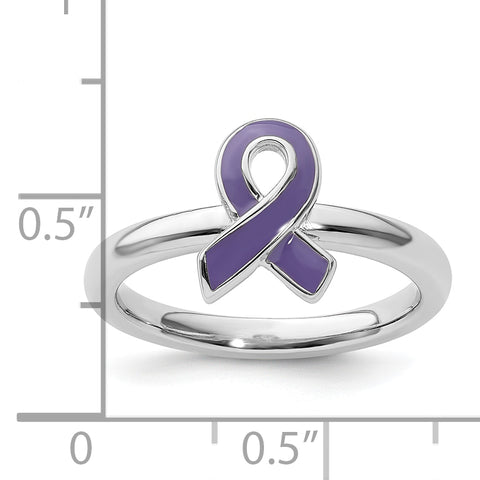 Sterling Silver Stackable Expressions Purple Enameled Awareness Ribbon Ring