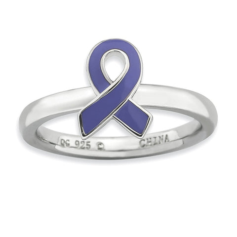 Sterling Silver Stackable Expressions Purple Enameled Awareness Ribbon Ring - shirin-diamonds