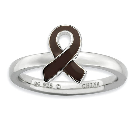 Sterling Silver Stackable Expressions Brown Enameled Awareness Ribbon Ring - shirin-diamonds