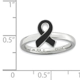 Sterling Silver Stackable Expressions Black Enameled Awareness Ribbon Ring