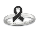 Sterling Silver Stackable Expressions Black Enameled Awareness Ribbon Ring - shirin-diamonds