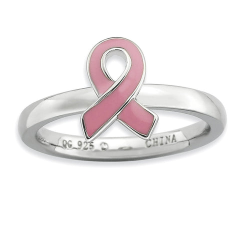 Sterling Silver Stackable Expressions Pink Enameled Awareness Ribbon Ring - shirin-diamonds