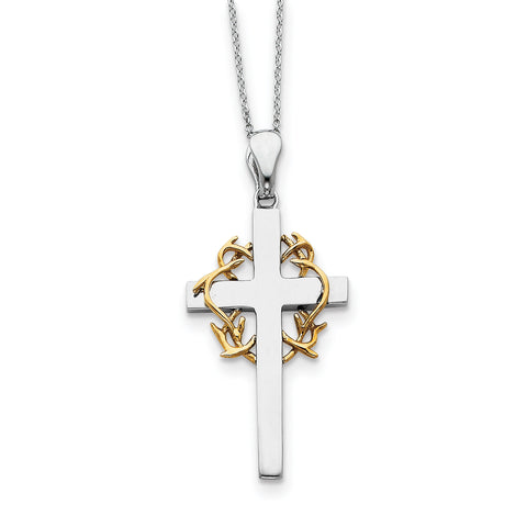 Sterling Silver & Gold-plated No Greater Love Cross 18in Necklace QSX114 - shirin-diamonds