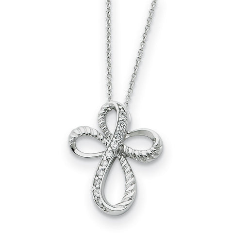 Sterling Silver & CZ Endless Hope 18in Cross Necklace QSX123 - shirin-diamonds