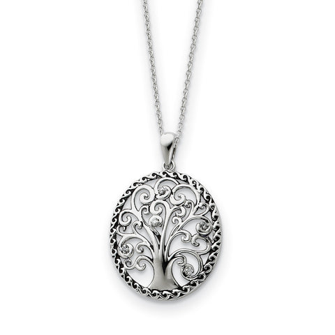 Sterling Silver Antiqued Tree of Life 18in Necklace QSX126 - shirin-diamonds