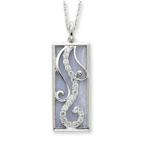 Sterling Silver Blue Lace Agate & CZ Living Water 18in Necklace QSX134 - shirin-diamonds