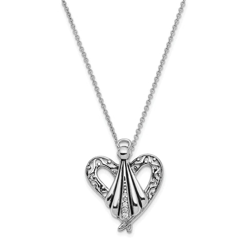 Sterling Silver CZ Antiqued Angel of Friendship 18in Necklace QSX153 - shirin-diamonds