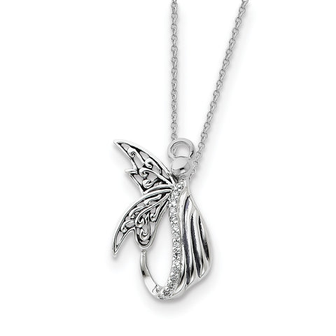 Sterling Silver CZ Antiqued Angel of Perseverance 18in Necklace QSX157 - shirin-diamonds