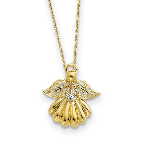Sterling Silver & Gold-plated CZ Angel of Remembrance 18in Necklace QSX158 - shirin-diamonds
