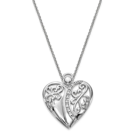 Sterling Silver CZ Antiqued 18in Angel of Love Necklace QSX161 - shirin-diamonds