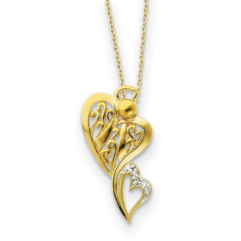 Sterling Silver & Gold-plated CZ Angel of Protection 18in Necklace QSX168 - shirin-diamonds