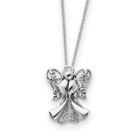 Sterling Silver CZ Antiqued Angel of Strength 18in Necklace QSX171 - shirin-diamonds