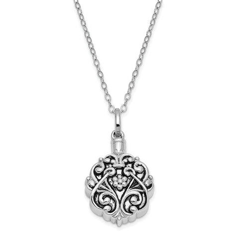 Sterling Silver Antiqued Circle Remembrance Ash Holder 18in Necklace QSX175 - shirin-diamonds