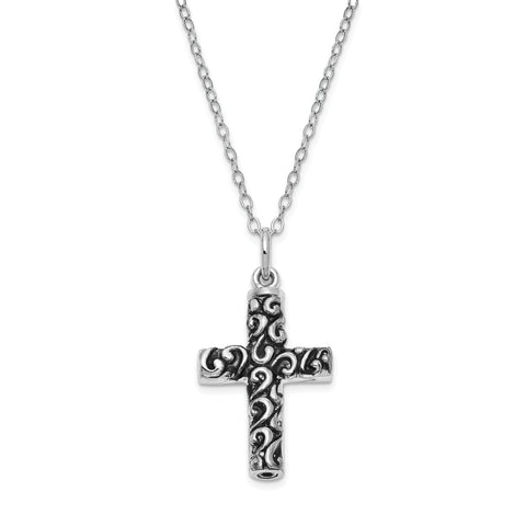 Sterling Silver Antiqued Cross Remembrance Ash Holder 18in Necklace QSX177 - shirin-diamonds