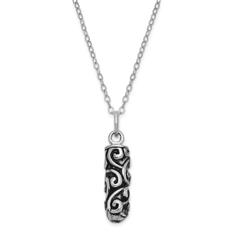 Sterling Silver Antiqued Cylinder Remembrance Ash Holder 18in Necklace QSX179 - shirin-diamonds