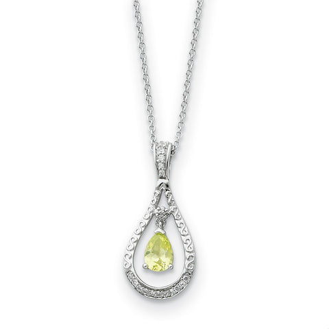Sterling Silver Aug. CZ Stone Never Forget Tear 18in Birthstone Necklace QSX187 - shirin-diamonds