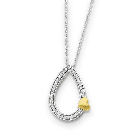 Sterling Silver & Gold-plated CZ A Tear of Love 18in Necklace QSX192 - shirin-diamonds