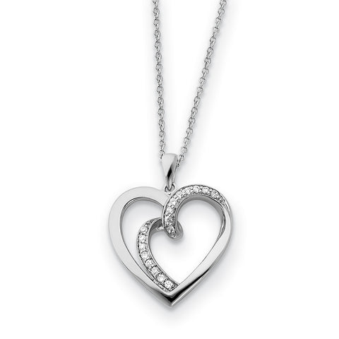 Sterling Silver & CZ Two Souls Lived As One 18in Heart Necklace QSX196 - shirin-diamonds