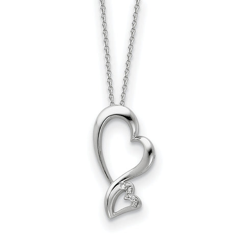 Sterling Silver & CZ Protected Heart 18in Necklace QSX205 - shirin-diamonds