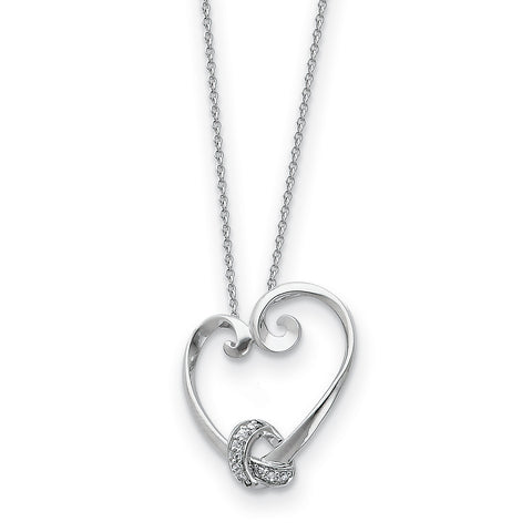 Sterling Silver & CZ Loveknots 18in Heart Necklace QSX212 - shirin-diamonds