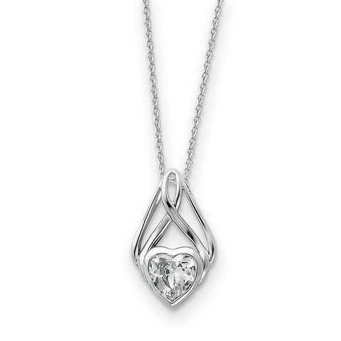 Sterling Silver & CZ Wrapped Around My Heart 18in Necklace QSX214 - shirin-diamonds