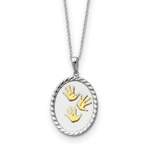 Sterling Silver & Gold-plated Hand Prints 18in Necklace QSX230 - shirin-diamonds