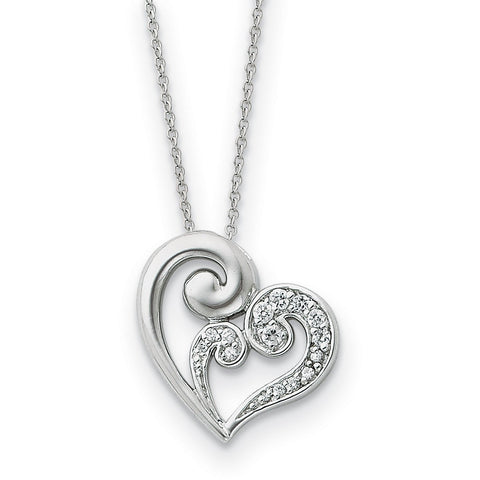 Sterling Silver & CZ A Mothers Journey 18in Heart Necklace QSX233 - shirin-diamonds