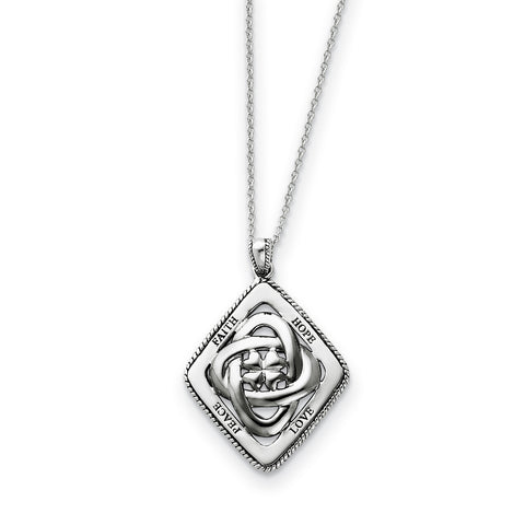 Sterling Silver Antiqued Family Blessings 18in Necklace QSX242 - shirin-diamonds