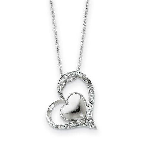 Sterling Silver & CZ In My Heart 18in Necklace QSX244 - shirin-diamonds