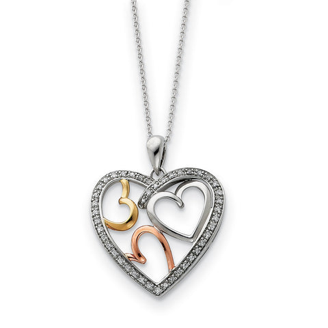 Sterling Silver Rose & Gold-plated The Bond of Love 18in Heart Necklace QSX245 - shirin-diamonds