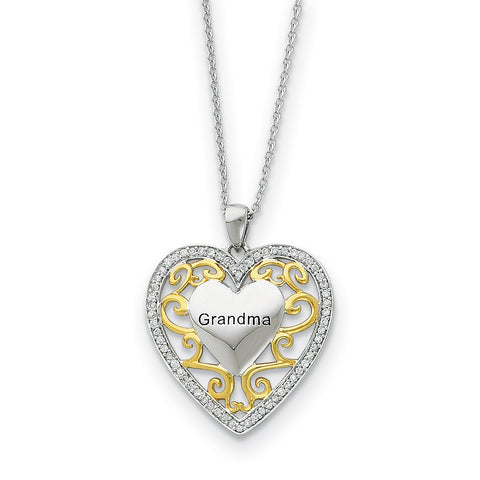 Sterling Silver & Gold-plated Grandma 18in Heart Necklace QSX252 - shirin-diamonds