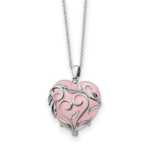 Sterling Silver & Rose Quartz Generous Heart 18in Necklace QSX263 - shirin-diamonds