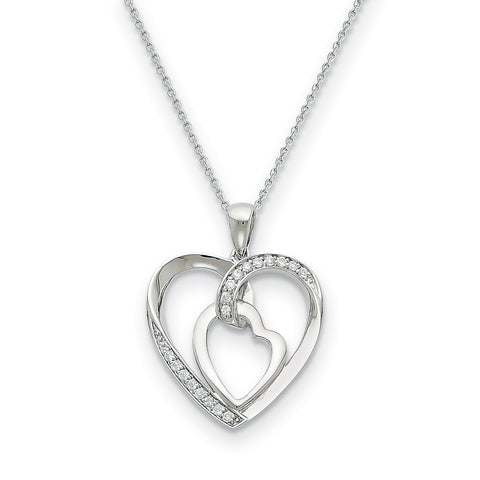 Sterling Silver CZ My Heart To Yours 18in Necklace QSX331 - shirin-diamonds