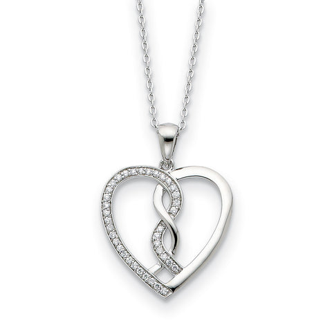 Sterling Silver CZ Hearts Joined Together 18in Necklace QSX335 - shirin-diamonds