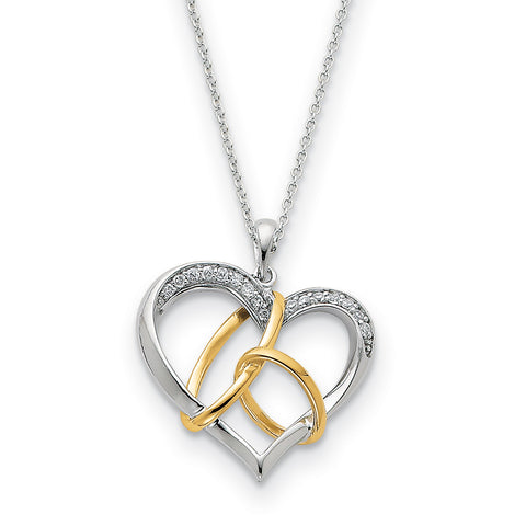 Sterling Silver & Gold-plated CZ To Have And To Hold 18in Necklace QSX346 - shirin-diamonds