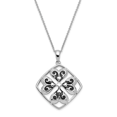 Sterling Silver Antiqued Wishing You Luck 18in Necklace QSX404 - shirin-diamonds