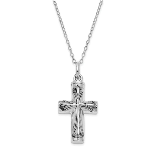 Sterling Silver Antiqued Cross Ash Holder 18in Necklace QSX420 - shirin-diamonds