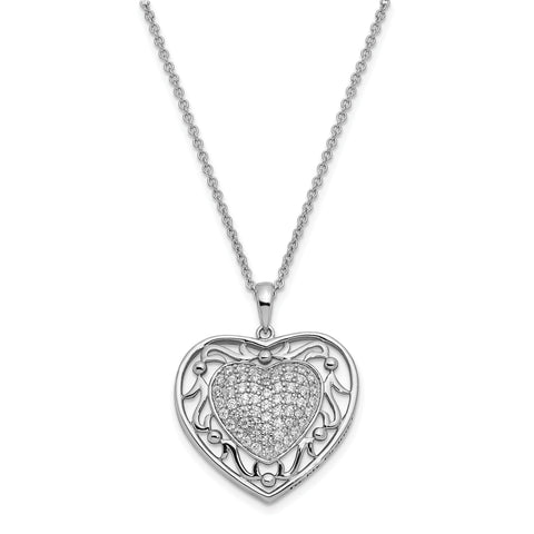 Sterling Silver Antiqued CZ To My Granddaughter 18in Heart Necklace QSX436 - shirin-diamonds