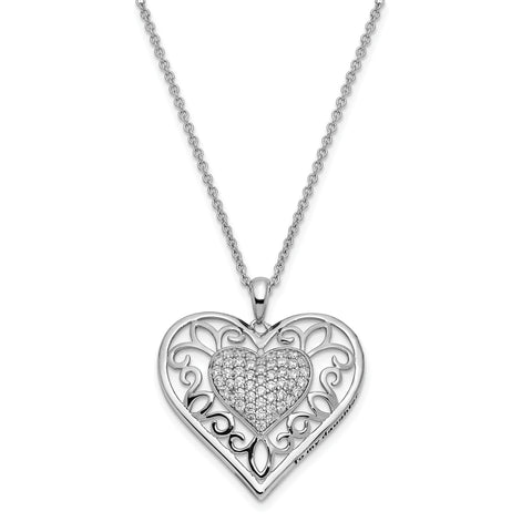 Sterling Silver Antiqued CZ To My Daughter 18in Heart Necklace QSX437 - shirin-diamonds