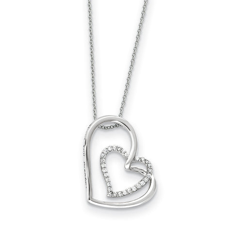 Sterling Silver Antiqued CZ Thank You Grandma 18in Hearts Necklace QSX438 - shirin-diamonds