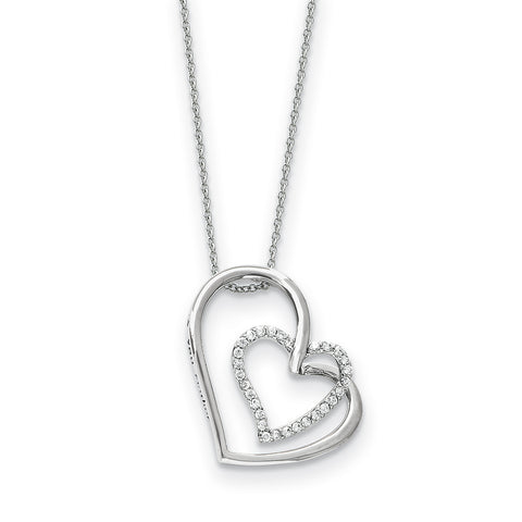 Sterling Silver Antiqued CZ Thank You Mother 18in Hearts Necklace QSX439 - shirin-diamonds