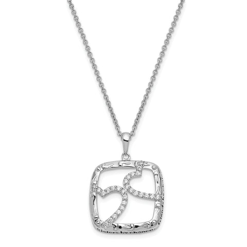 Sterling Silver Antiqued CZ Sisters By Chance 18in Hearts Necklace QSX440 - shirin-diamonds