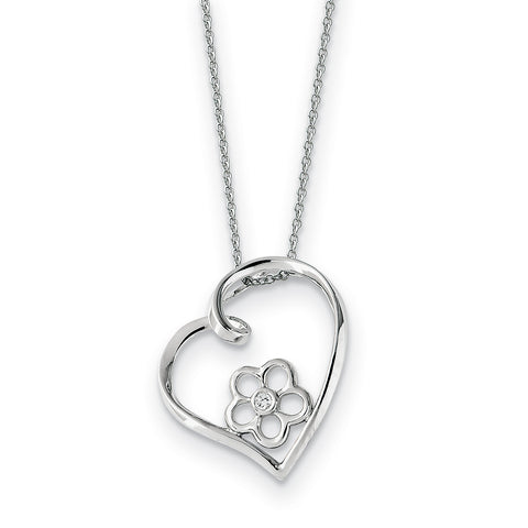 Sterling Silver CZ My Special Niece 18in Flower in Heart Necklace QSX441 - shirin-diamonds