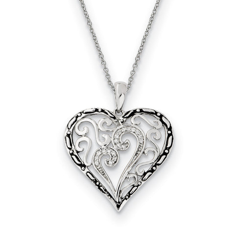 Sterling Silver CZ Antiqued A Mother's Touch 18in Necklace QSX443 - shirin-diamonds