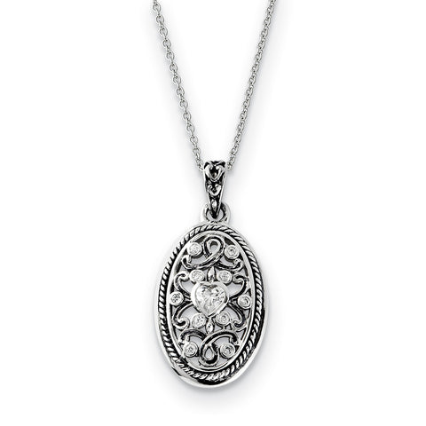 Sterling Silver Antiqued CZ Because Of You 18in Necklace QSX454 - shirin-diamonds