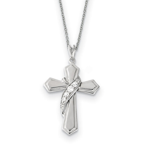 Sterling Silver CZ My Journey Of Hope 18in Cross Necklace QSX500 - shirin-diamonds
