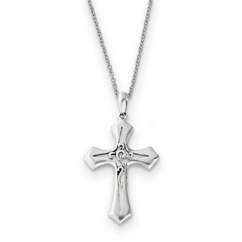 Sterling Silver Antiqued Abide In Him 18in Cross Necklace QSX505 - shirin-diamonds